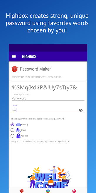 Highbox Password Manager – Passphrases Hash QR
